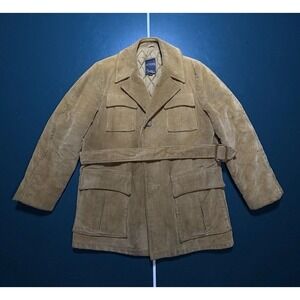 Vintage Corduroy Jacket Coat Belted Quilted Fur Men's 40 Tan Retro Chore 60s 70s